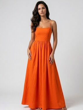 Susana Monaco adjusted spaghetti Strap Maxi Dress S stretch bust Bright Orange